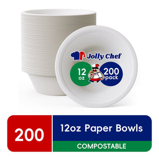 JOLLY CHEF Compostable Disposable Paper Bowls,12 Ounce,200 Count - JOLLYCHEF