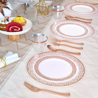 White with Rose Gold Rim Round Plastic Gold Dinnerware Set - Party & Dinner Events - Jolly Chef - JOLLYCHEF