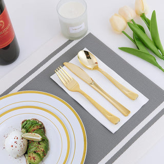 Gold Rimmed Plastic Dinnerware Set - Dinner & Salad Plates, Cups, Cutlery Set, Napkin - Wedding & Birthday Parties - Jolly Chef - JOLLYCHEF