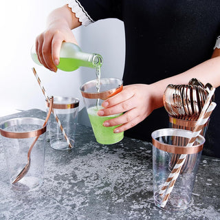 Rose Gold Rimmed Plastic Dinnerware Set - Dinner & Salad Plates, Cups, Cutlery Set, Napkin - Wedding & Birthday Parties - Jolly Chef - JOLLYCHEF