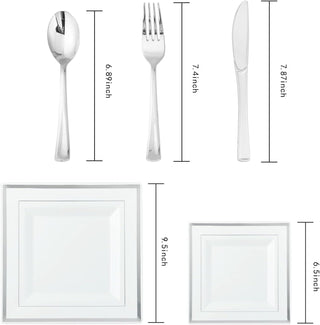 White Silver Square Elegant Dinnerware Sets - Weddings & Parties - Jolly Chef - JOLLYCHEF