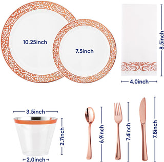 White with Rose Gold Rim Round Plastic Gold Dinnerware Set - Party & Dinner Events - Jolly Chef - JOLLYCHEF