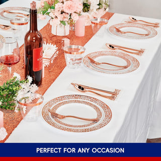 White with Rose Gold Rim Round Plastic Gold Dinnerware Set - Party & Dinner Events - Jolly Chef - JOLLYCHEF