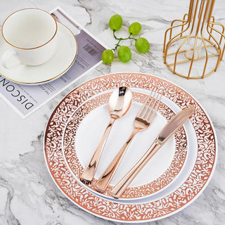 White with Rose Gold Rim Round Plastic Gold Dinnerware Set - Party & Dinner Events - Jolly Chef - JOLLYCHEF