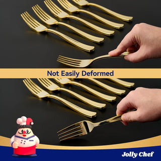 7.28in Gold Heavy Duty Disposable Plastic Forks - Wedding & Party Use - Jolly Chef - JOLLYCHEF