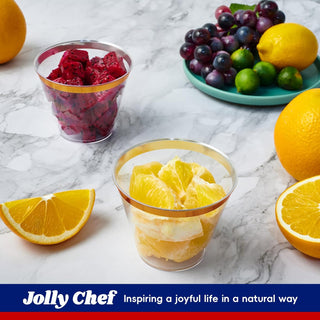 9oz Clear with Gold Rim Standard Plastic Dessert Cups - Weddings & Parties - Jolly Chef - JOLLYCHEF