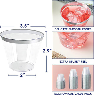 9oz Clear with Silver Rim Standard Plastic Dessert Cups - Weddings & Parties - Jolly Chef - JOLLYCHEF