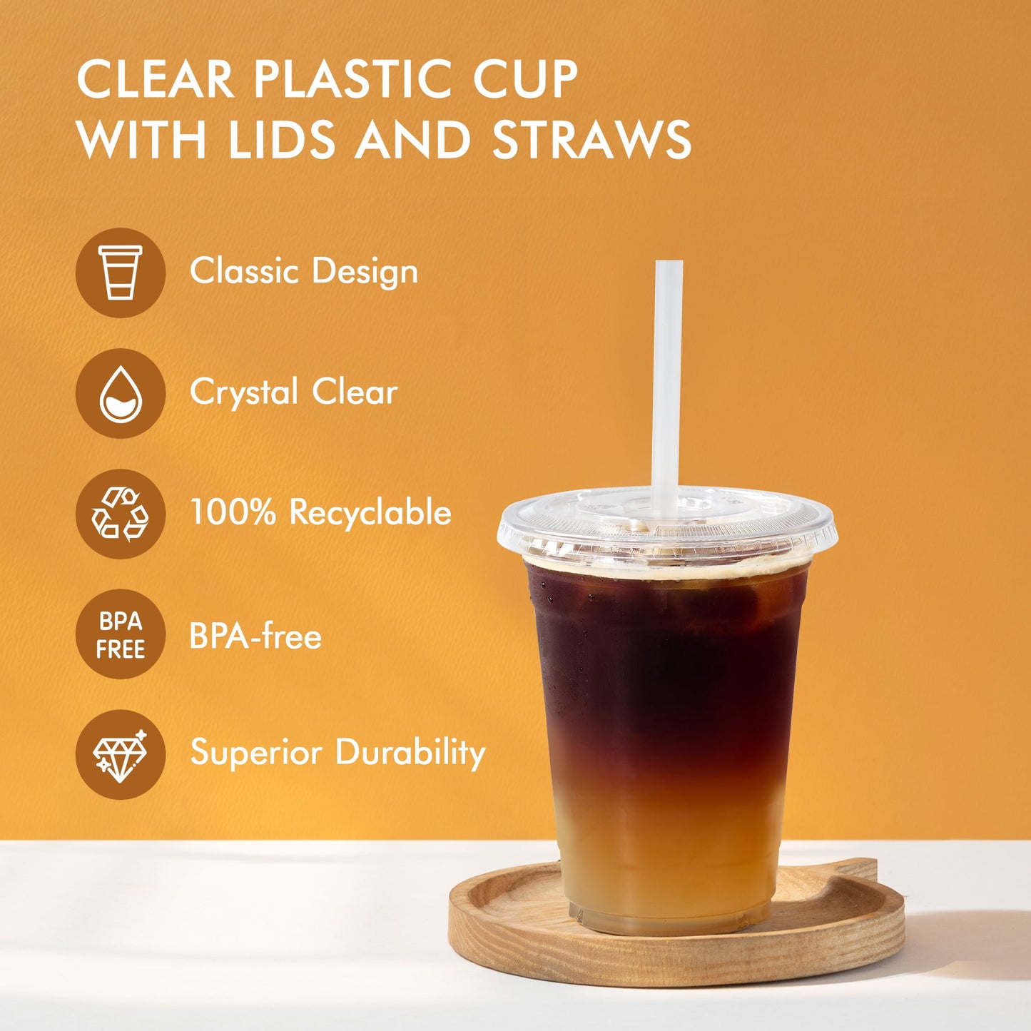 Jolly Chef product gallery image 6 named Plastic Cups with Lids and Straws, Disposable Togo Drinking Cups with 16oz