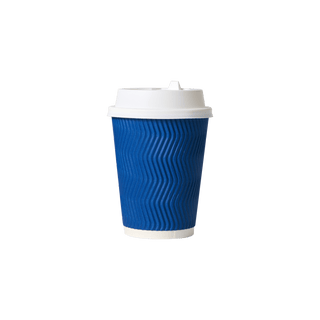 12oz/ 16oz Blue Ripple Wall Paper Coffee Cups with Lids & Stirrers - Hot/Cold Drinking & Office - Jolly Chef - JOLLYCHEF