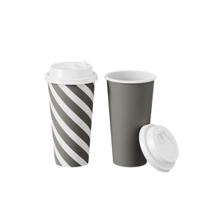 Multiple Size Gray Stripe Paper Coffee Cups With Lids - Office & Cafe - Jolly Chef - JOLLYCHEF