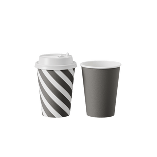 Multiple Size Gray Stripe Paper Coffee Cups With Lids - Office & Cafe - Jolly Chef - JOLLYCHEF