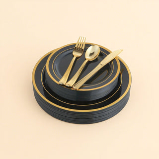 Black with Gold Rim Disposable Dinnerware Sets - Party & Wedding - Jolly Chef - JOLLYCHEF