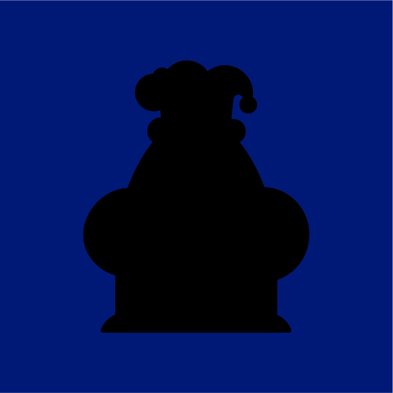 Jolly Chef mascot in dark shape with blue background.