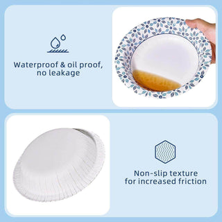 12oz/ 16oz/ 20oz Blue Leaf Pattern Round Paper Bowls - Party & Picnic Use - Jolly Chef - JOLLYCHEF