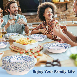 12oz/ 16oz/ 20oz Blue Leaf Pattern Round Paper Bowls - Party & Picnic Use - Jolly Chef - JOLLYCHEF