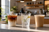 Jollychef PET PP and PLA disposable cups side by side showing material clarity and texture differences for cold beverage service