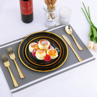 Jolly Chef blog cover from February 2025 a table setting displays a black plate with gold trim holding food.