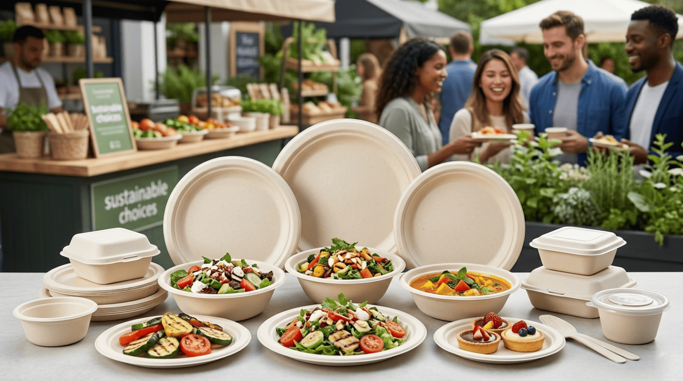 JollyChef Eco-friendly compostable tableware with salad, soup, dessert