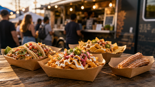 Kraft paper food tray with street food presentation for casual eats