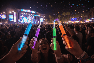 Colorful jello shot syringes arranged for an event social-content campaign