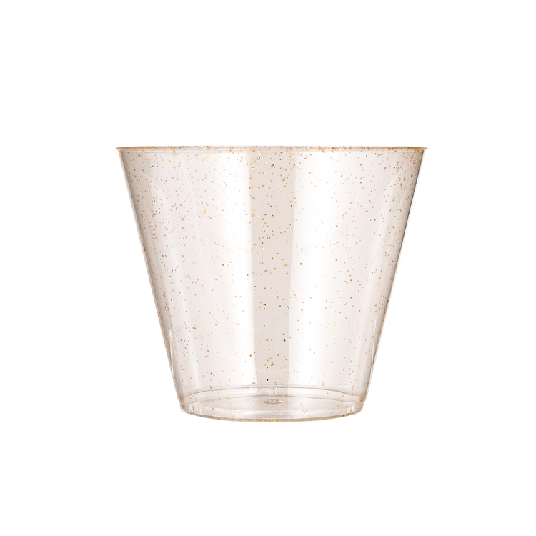 Jolly Chef Wine Glasses Collection Main Image showing a single gold glitter plastic cup.
