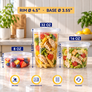 Récipients alimentaires en vrac avec couvercles | Bols en plastique pour soupes, salades | Sans BPA | Fournitures de restaurant