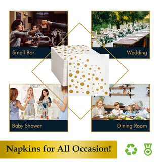 Jolly Chef product gallery image 7 named Cocktail Napkins Paper, 3-Ply Beverage Napkins, Disposable Gold Square Napkins