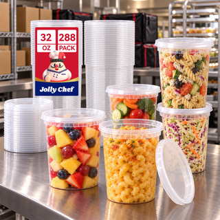 Recipientes de alimentos a granel con tapas | Recipientes de plástico para sopas, ensaladas | Sin BPA | Suministros para restaurantes