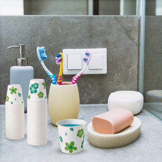 JOLLY CHEF [300 Pack] Paper Cups, 3oz Disposable Bathroom Cups, Mouthwash Cups, Cold Disposable Drinking Cup for Party, Picnic, BBQ, Travel, and Event, Green Floral - JOLLYCHEF