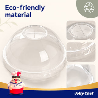 Bulk 98mm Width PET Plastic Flat & Dome Lids for 12-24oz Cups - Jolly Chef