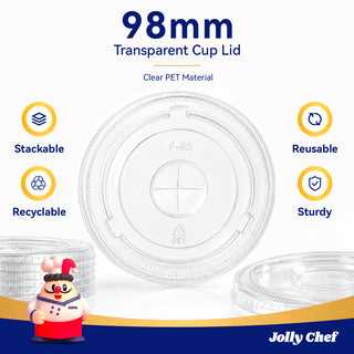 Bulk 98mm Width PET Plastic Flat & Dome Lids for 12-24oz Cups - Jolly Chef