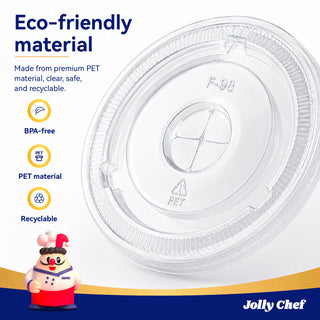 Bulk 98mm Width PET Plastic Flat & Dome Lids for 12-24oz Cups - Jolly Chef
