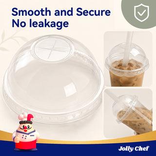 Bulk 98mm Width PET Plastic Flat & Dome Lids for 12-24oz Cups - Jolly Chef
