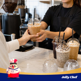 Bulk 98mm Width PET Plastic Flat & Dome Lids for 12-24oz Cups - Jolly Chef