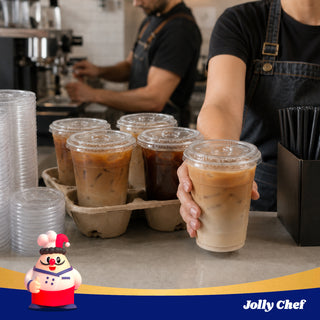 Bulk 98mm Width PET Plastic Flat & Dome Lids for 12-24oz Cups - Jolly Chef