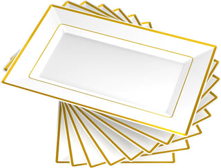 White and Gold Rim Rectangle Plastic Serving Trays - Wedding & Parties - Focusline - JOLLYCHEF