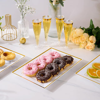 White and Gold Rim Rectangle Plastic Serving Trays - Wedding & Parties - Focusline - JOLLYCHEF