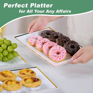 White and Gold Rim Rectangle Plastic Serving Trays - Wedding & Parties - Focusline - JOLLYCHEF