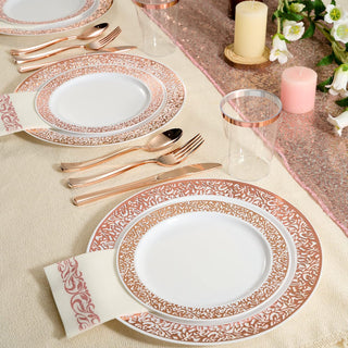 Rose Gold Lace Rim Round Plastic Dinnerware Set with Napkin- Gathering & Events - Focusline