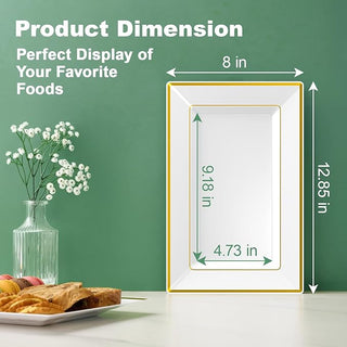 White and Gold Rim Rectangle Plastic Serving Trays - Wedding & Parties - Focusline - JOLLYCHEF