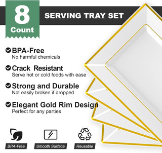 White and Gold Rim Rectangle Plastic Serving Trays - Wedding & Parties - Focusline - JOLLYCHEF