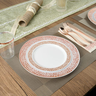 Rose Gold Lace Rim Round Plastic Dinnerware Set with Napkin- Gathering & Events - Focusline