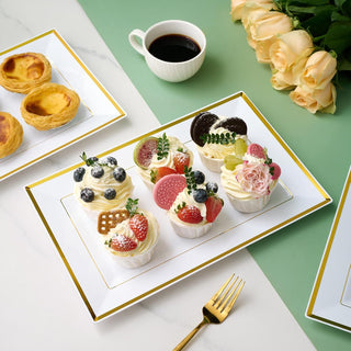White and Gold Rim Rectangle Plastic Serving Trays - Wedding & Parties - Focusline - JOLLYCHEF