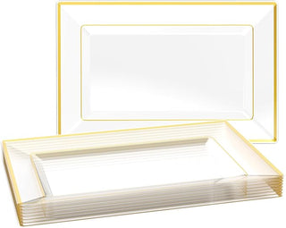 Clear and Gold Rim Rectangle Plastic Serving Trays - Wedding & Parties - Focusline