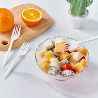 JOLLY CHEF 500 Tenedores de Plástico Blancos, Tenedores Desechables a Granel, Cubiertos de Plástico Resistentes al Calor para Restaurantes de Comida para Llevar, Reuniones Familiares, Actividades al Aire Libre