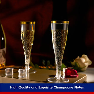 JOLLY CHEF Disposable Plastic Champagne Flutes,Gold Rim,4.5 oz,40 Pack - JOLLYCHEF