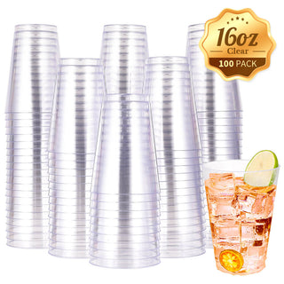 12oz/ 14oz/ 16oz Clear Heavy - duty PS Plastic Beer Cups - Party & Wedding Cocktails Tumblers - Jolly Chef - JOLLYCHEF