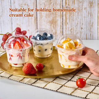 JOLLY CHEF 80 PACK 8 oz Clear Plastic Cups With Dome Lids, Crystal Clear Dessert Cups for Ice Cream, Latte, Cold Drinks