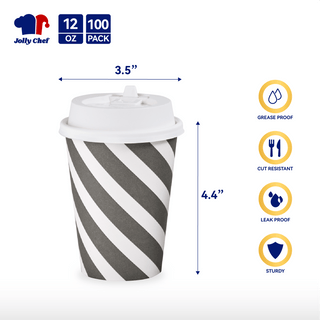 Multiple Size Gray Stripe Paper Coffee Cups With Lids - Office & Cafe - Jolly Chef - JOLLYCHEF