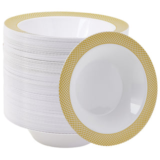12oz White with Gold Rim Wide Rim Plastic Bowls - Party & Wedding - Jolly Chef - JOLLYCHEF